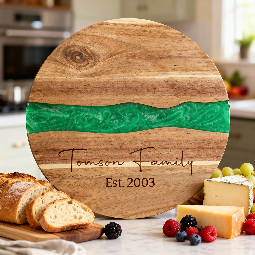 Custom Round Acacia Wood Cutting Board Resin Green
