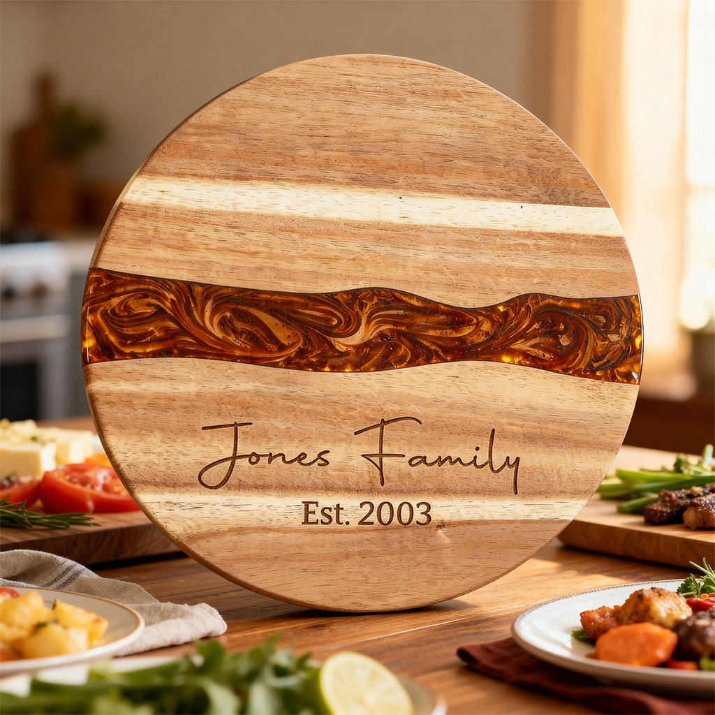 Custom Round Acacia Wood Cutting Board Resin Red