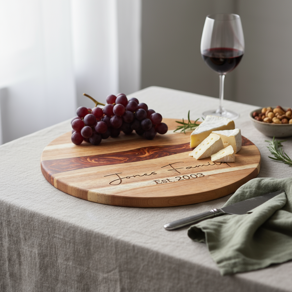 Custom Round Acacia Wood Cutting Board Resin Red