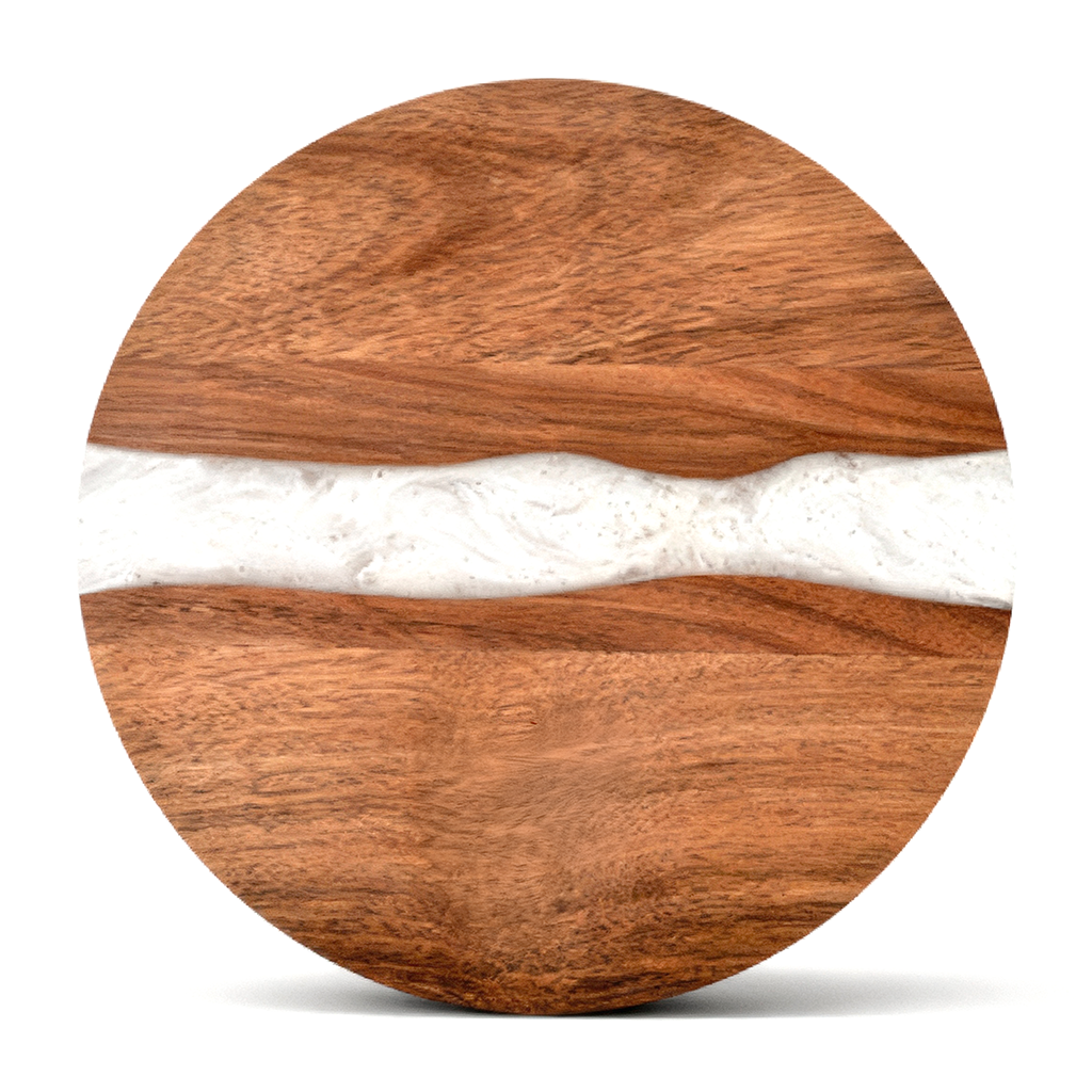 Custom Round Acacia Wood Cutting Board Resin White