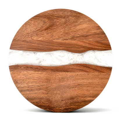 Custom Round Acacia Wood Cutting Board Resin White