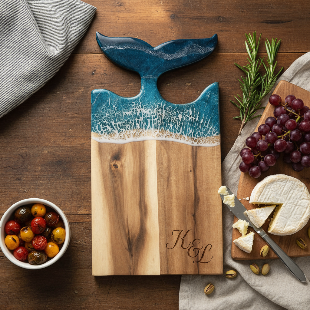 Custom Whale Acacia Wood Cutting Board Resin